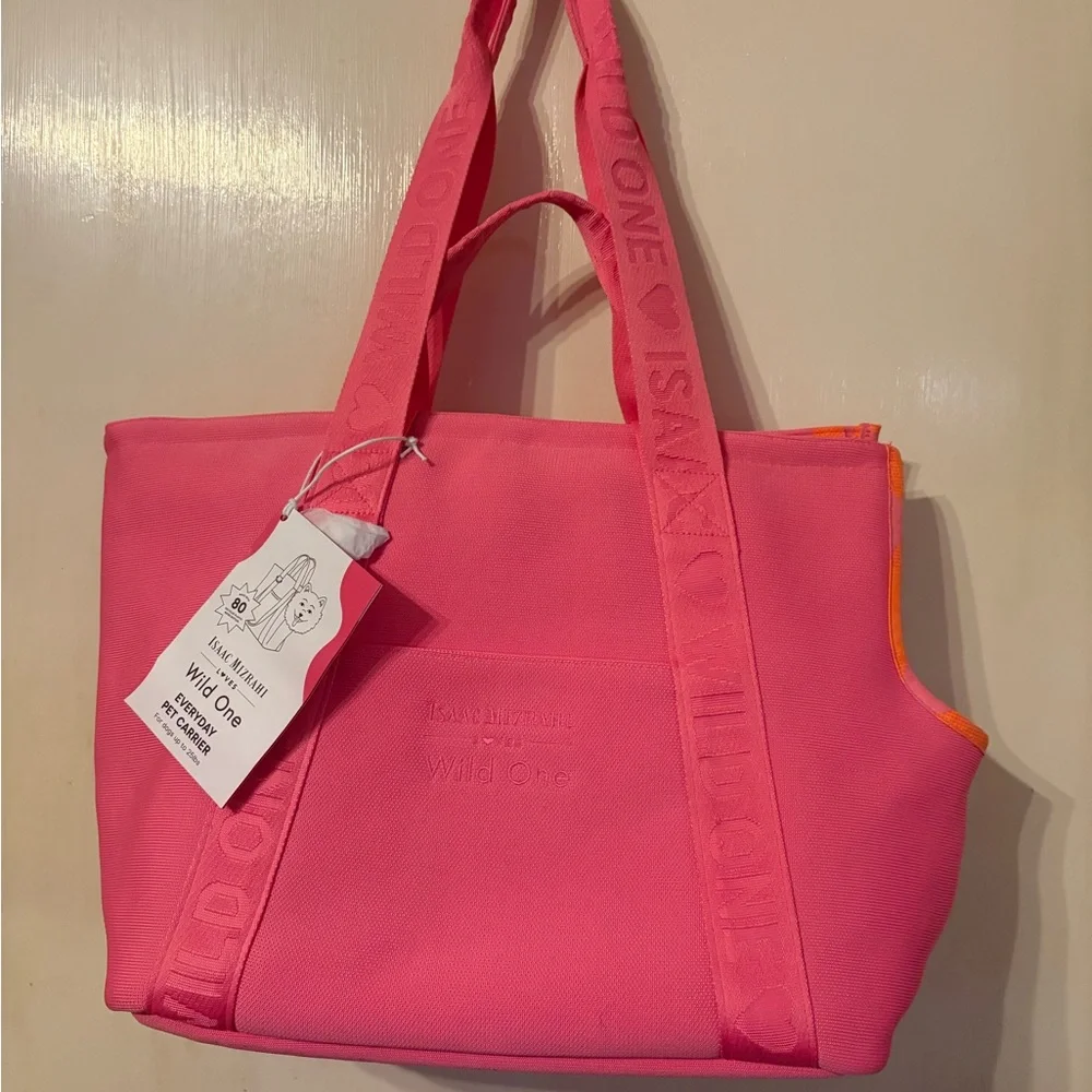 Wild One Every Day Pet Carrier Isaac Mizrahi Pink Canvas Orange Trim up to 25lb